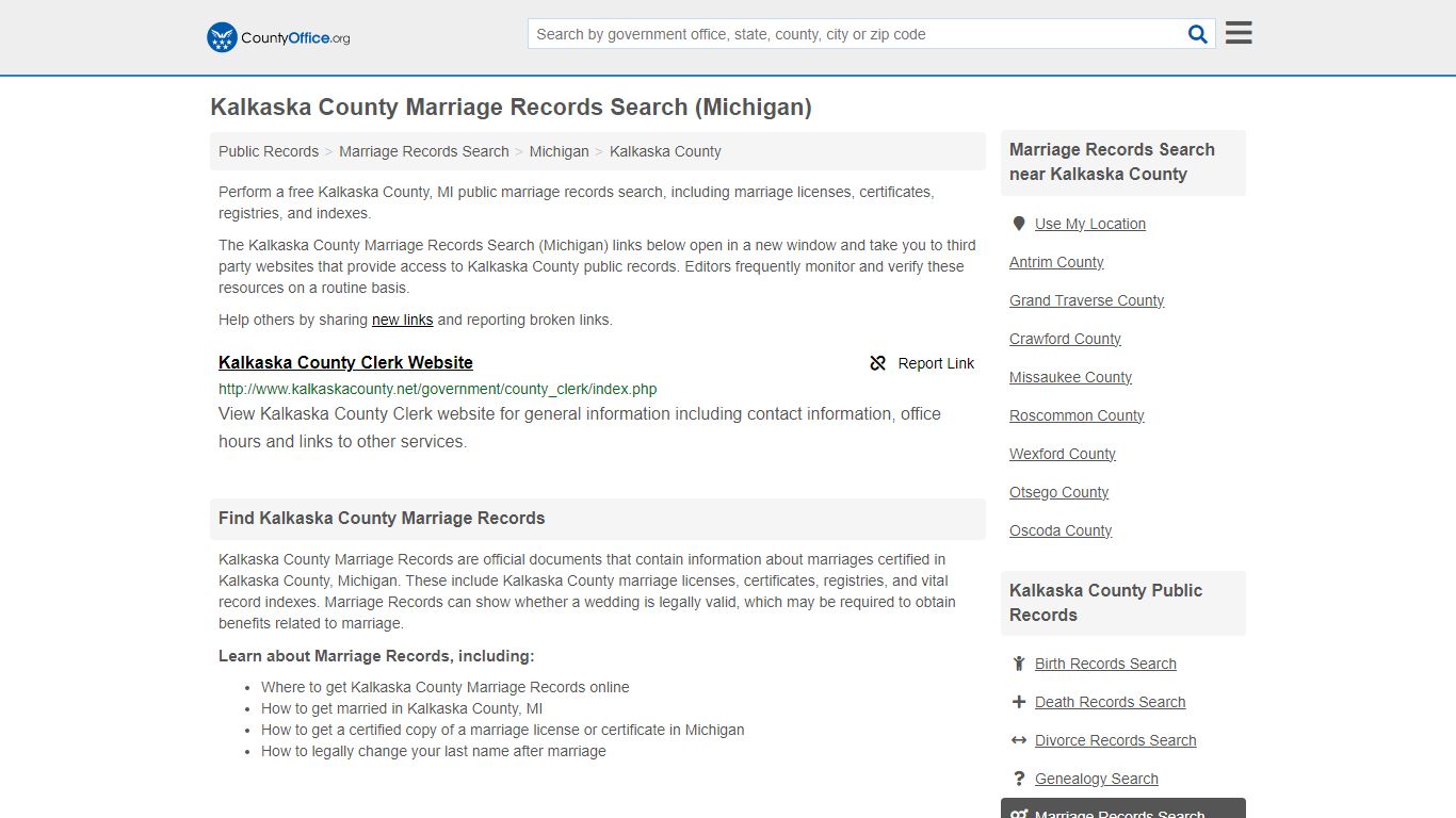 Kalkaska County Marriage Records Search (Michigan)
